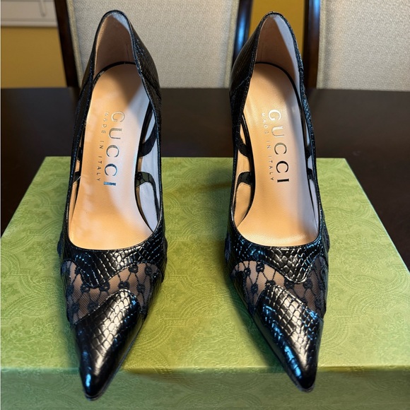 New Gucci Calf Leather Python Print GG Logo High Heels Shoes Size 37 / US 7 - Picture 4 of 16